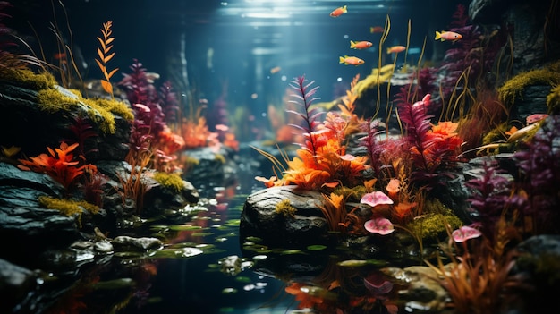 De verzameling vissen in de diepe zee lijkt alsof het in een aquarium is vanwege de schitterende schoonheid