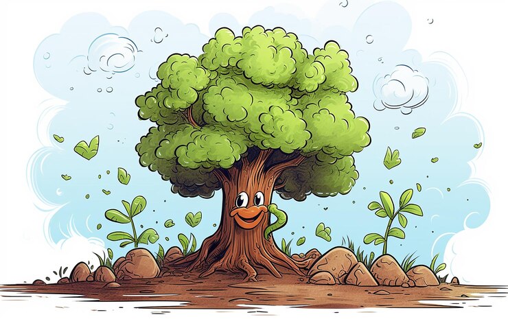Foto de viering van de arbor day met de hand getekende cartoonillustratie