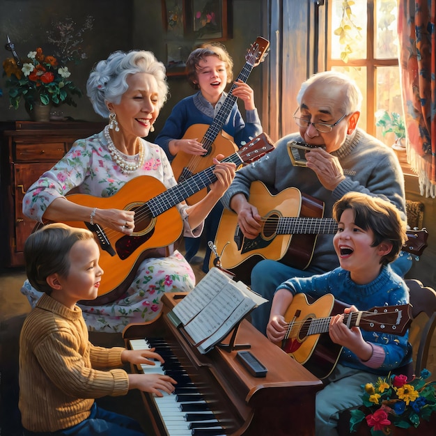 De viering van de dag van de grootouders, geïllustreerde vreugde