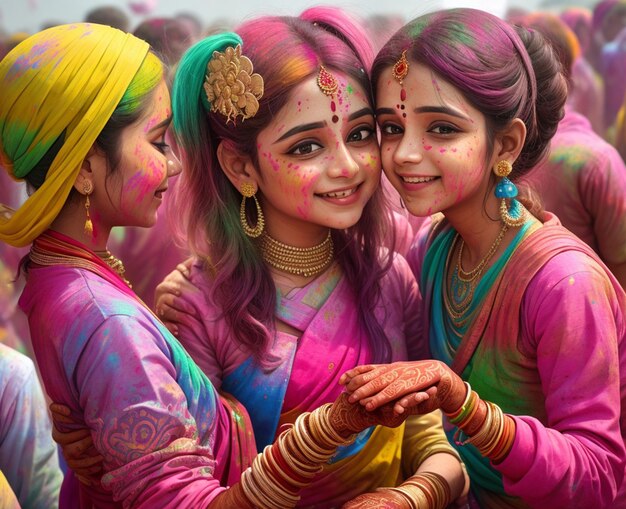 De viering van het Holi-feest van het pasgetrouwde stel