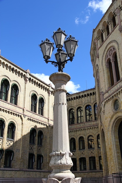 De vintage lamp op Karl Johans Street Oslo Noorwegen