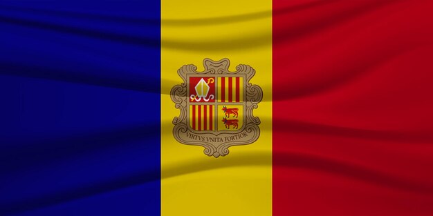 De vlag van Andorra zwaait in de wind