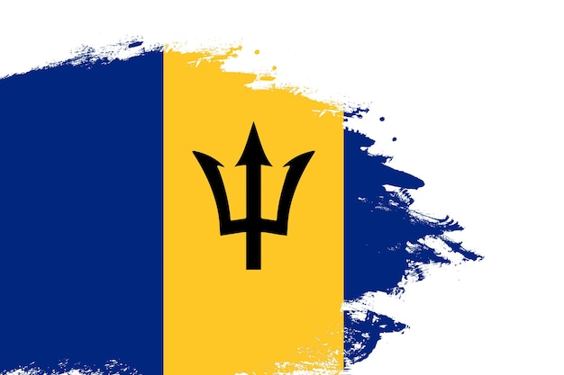 De vlag van Barbados op een gebrandschilderde penseelstreek schilderde een geïsoleerde witte achtergrond met kopieerruimte