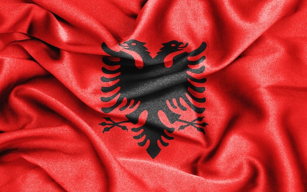 De vlag van de stoffentextuur van albanië. 3D illustratie