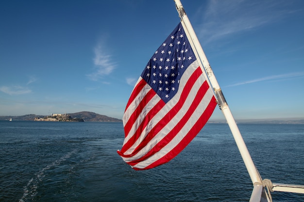 De vlag van de VS op overzees in San Francisco