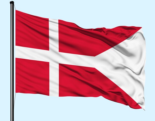 De vlag van Denemarken zwaait met de paal