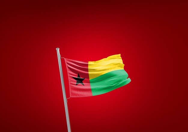 De vlag van Guinee-Bissau zwaait in de lucht.