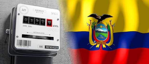 De vlag van het land van Ecuador en energiemeter 3D illustratie