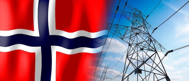 De vlag van het land van Noorwegen en elektriciteitsmasten 3D illustratie