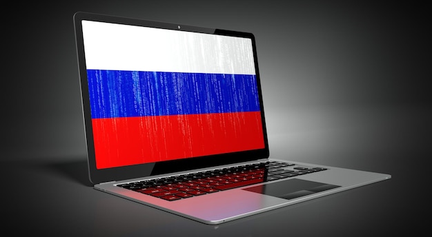 De vlag van het land van Rusland en binaire code op het laptopscherm 3D illustratie