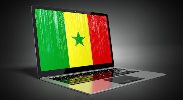 De vlag van het land van Senegal en binaire code op het laptopscherm 3D illustratie