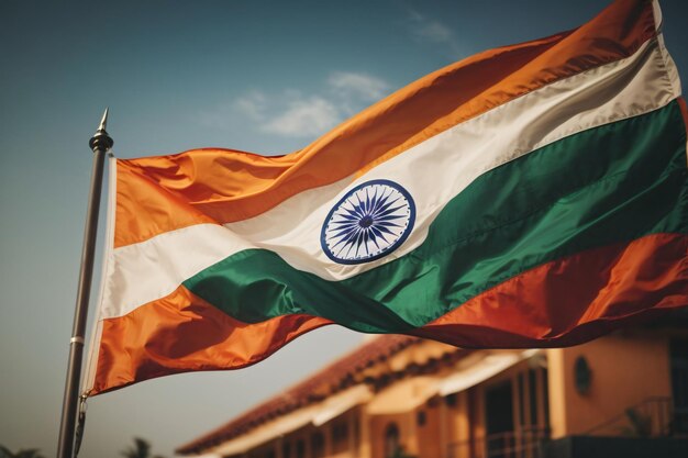 De vlag van India zwaait.