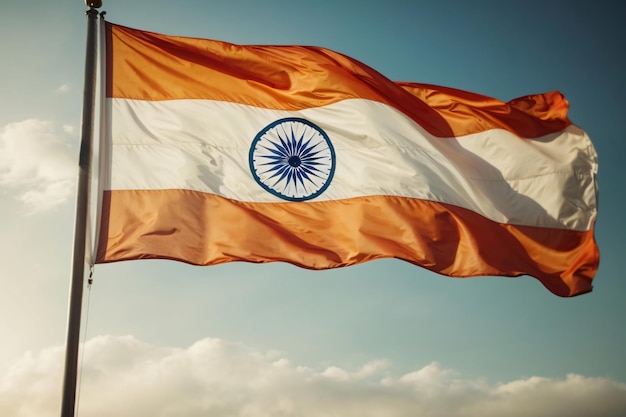 De vlag van India zwaait.