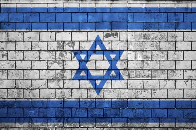 De vlag van Israël is geschilderd op een oude bakstenen muur