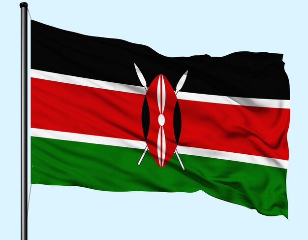 De vlag van Kenia wordt door de wind met een paal geschud