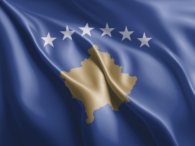 De vlag van Kosovo zwaait en zwaait