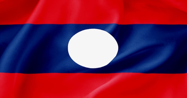 De vlag van Laos, de vlag van een vrij land, de vlag die in de wind zwaait, textiel, satijn.