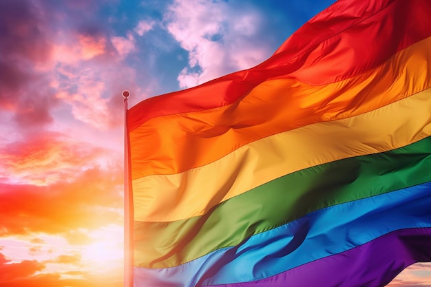 De vlag van LGBT wappert in de wind