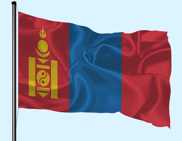 De vlag van Mongolië zwaait met de paal