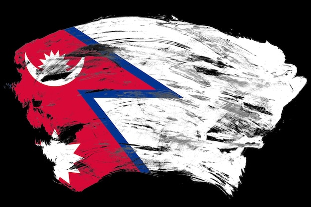 De vlag van Nepal op de verontruste zwarte achtergrond van de slagborstel