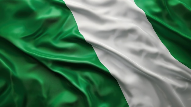 De vlag van Nigeria zwaait in de wind Stof Vlag van Nigeria textuur achtergrond