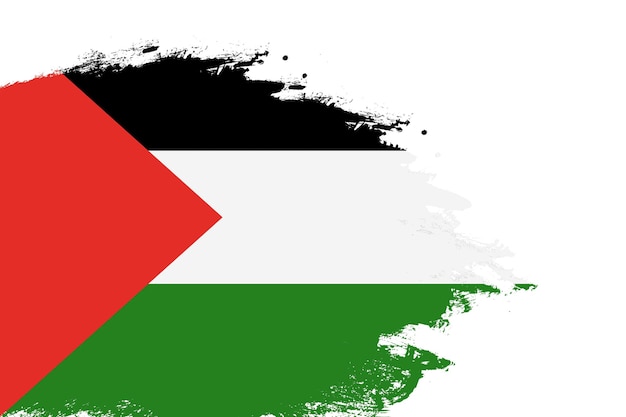 De vlag van Palestina op een gebrandschilderde penseelstreek schilderde een geïsoleerde witte achtergrond met kopieerruimte