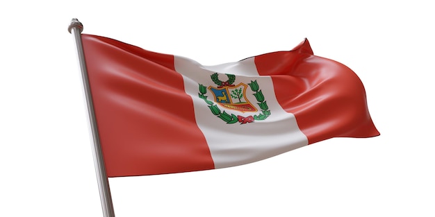 De vlag van Peru zwaait geïsoleerd op een witte transparante achtergrond
