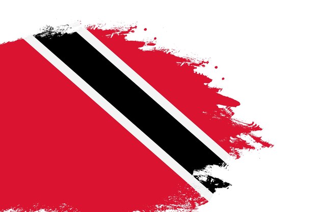 De vlag van Trinidad en Tobago op een gebrandschilderde penseelstreek schilderde een geïsoleerde witte achtergrond met kopieerruimte