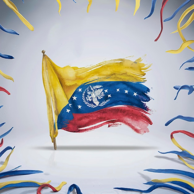De vlag van Venezuela is afgebeeld in vloeibare aquarel stijl geïsoleerd op witte achtergrond Onzorgvuldige verf schaduwing met afbeelding van de nationale vlag
