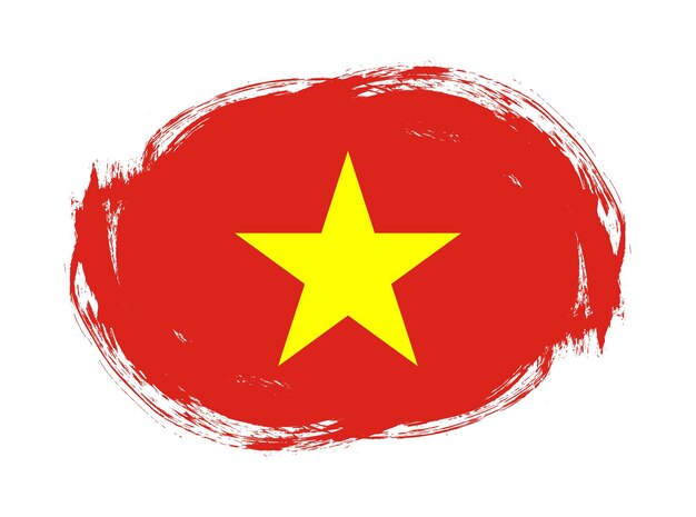 De vlag van Vietnam op de achtergrond van de borstel met een afgeronde slag