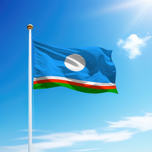 De vlag van Yakutia is een regio van Rusland op de vlaggenmast.