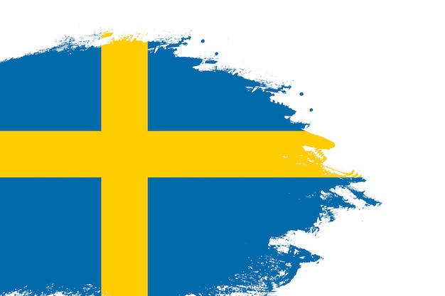 De vlag van Zweden op een gebrandschilderde penseelstreek schilderde een geïsoleerde witte achtergrond met kopieerruimte