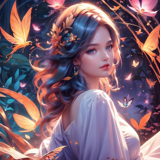 De vlinder dame in dit schilderij is echt boeiend en mooi ze ziet er een beetje mysterieus uit