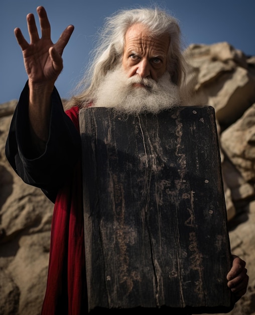 Foto de voorschriften van mozes en de tien geboden tien basiswetten werden volgens pentateuch door god zelf aan mozes gegeven in aanwezigheid van kinderen israël berg sinaï vijftigste dag na de uittocht uit egypte