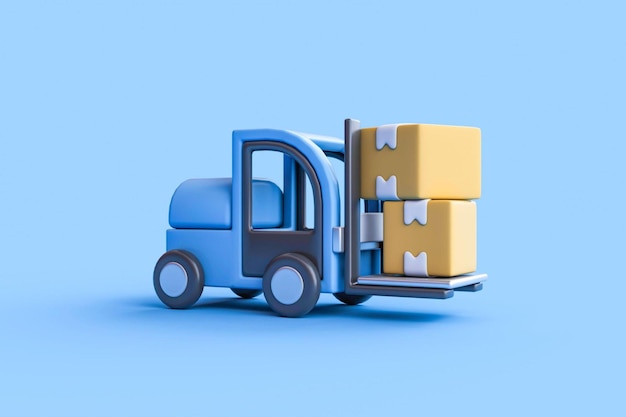De vorkheftruck tilt een pallet met kartonnen dozen op