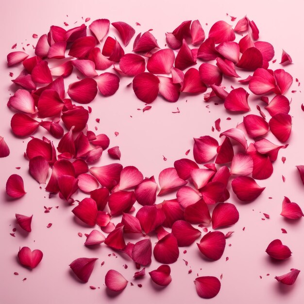 De vorm van een hart gecreëerd in verspreide roze rood rozenblaadjes