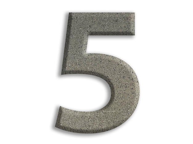 De vorm van het getal 5 is gemaakt van cement geïsoleerd op een doorzichtige achtergrond