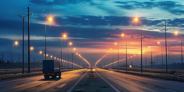 Foto de vrachtwagen rijdt weg in de verte.