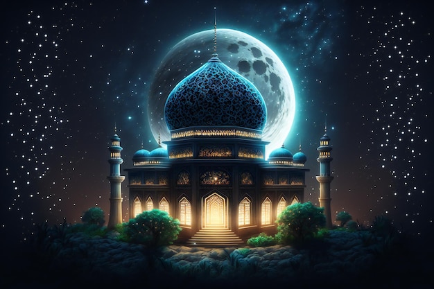 de vredige schoonheid van een islamitische moskee verlicht door maanlicht dat door het raam schijnt