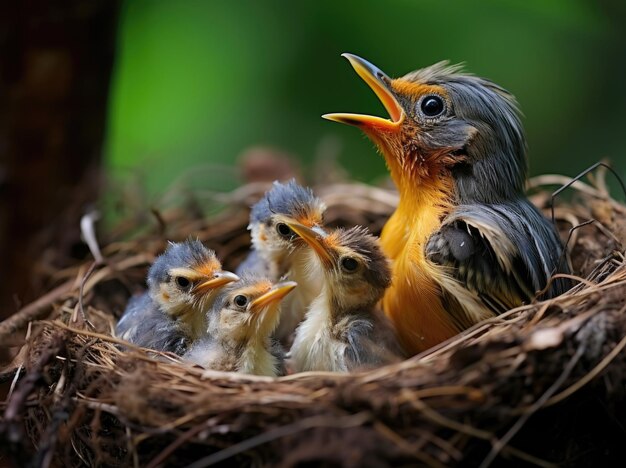 De vrouwelijke vogel met de kuikens