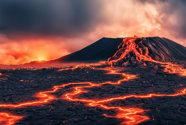 Foto de vulkaan is aan het uitbarsten.