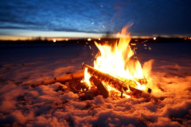 Foto de warmte van een vreugdevuur op een koude winternacht