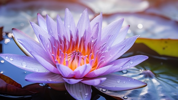 de waterleliebloem is paars en geel in de stijl van de National Geographic-foto