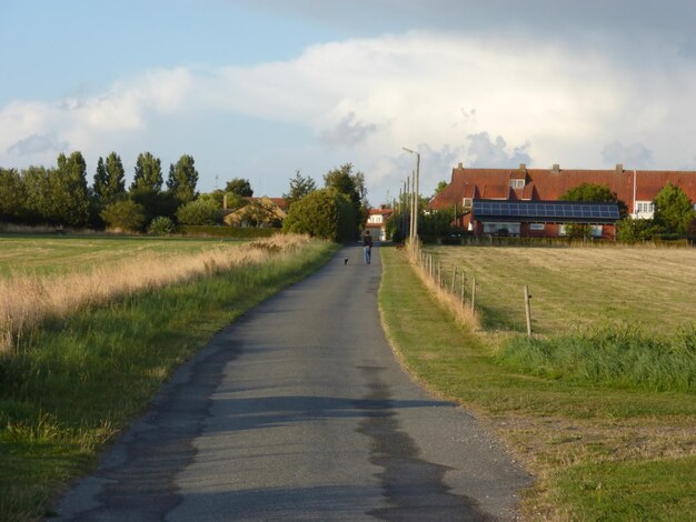 Foto de weg die door het veld loopt