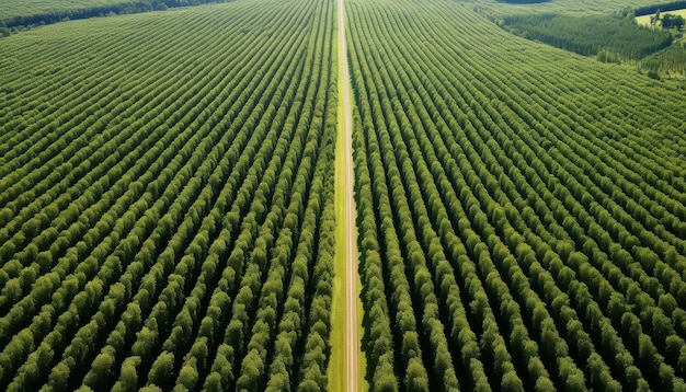 De weg in het midden van het bos gezien vanaf een drone in de zomer