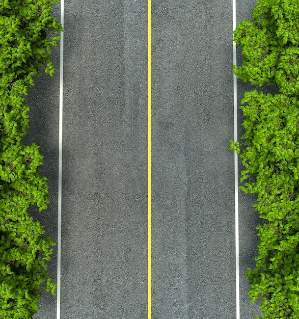 Foto de wegtextuur van het asfalt, gele en witte lijn op weg