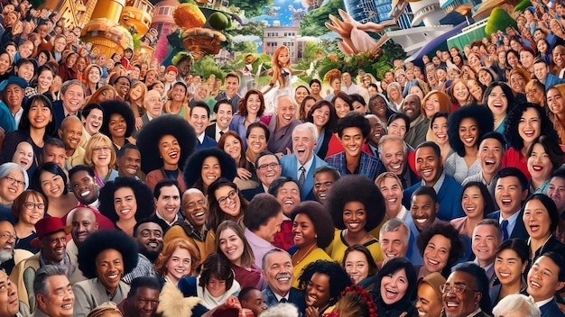De wereld vol geluk samengesteld beeld van een diverse groep glimlachende mensen