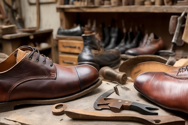 De werkbank van een schoenmaker of schoenmaker Generatieve AI