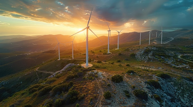 De windturbine op de bergtop