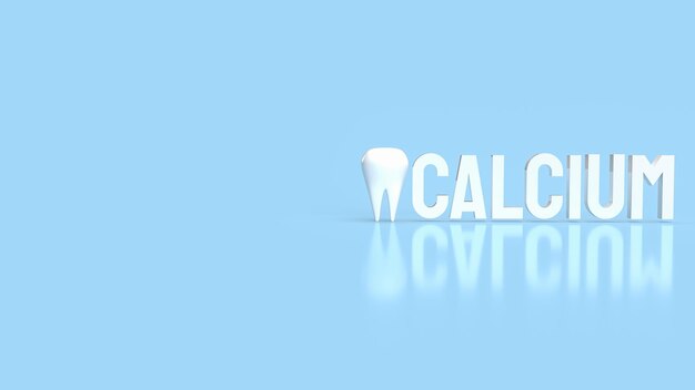 De witte calciumtekst en tanden op blauwe achtergrond 3D-rendering